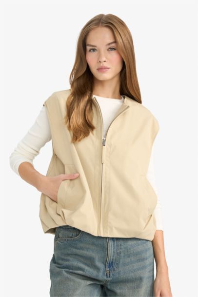 Regular Fıt Dik Yaka Twill Yelek