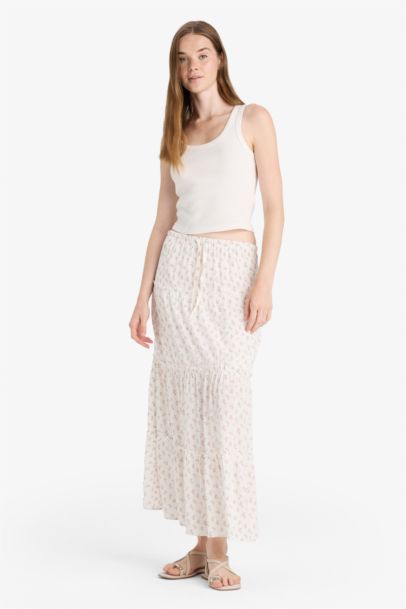 Floral Cotton Lined High Waist Maxi Skirt