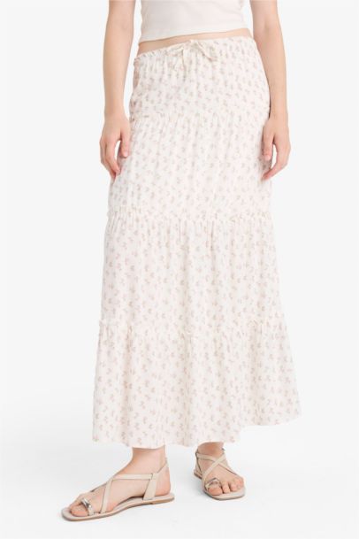 Floral Cotton Lined High Waist Maxi Skirt