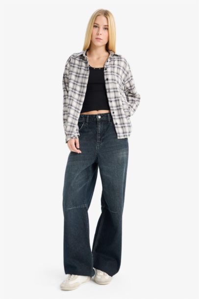 قميص ردن طويل منسوج اوفر سايز