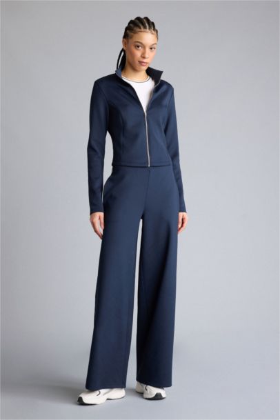 Standard Fit High Neck Scuba Fabric Cardigan