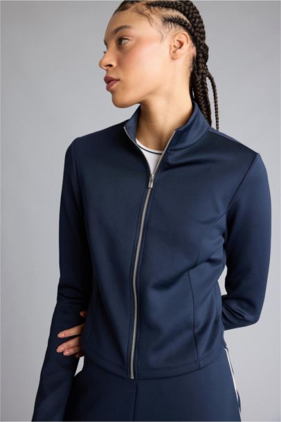 Standard Fit High Neck Scuba Fabric Cardigan