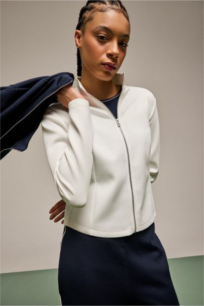 Standard Fit High Neck Scuba Fabric Cardigan