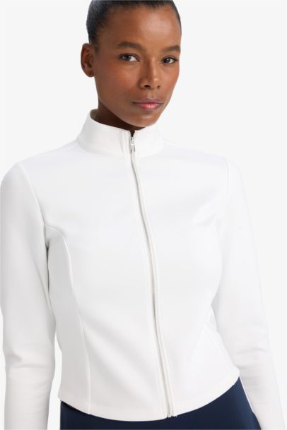 Standard Fit High Neck Scuba Fabric Cardigan