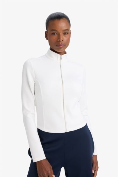 Standard Fit High Neck Scuba Fabric Cardigan