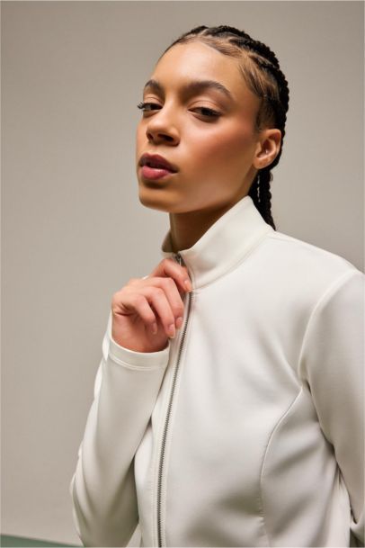 Standard Fit High Neck Scuba Fabric Cardigan