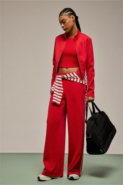 Wide Leg Standard Length Scuba Fabric Sports Sweatpants