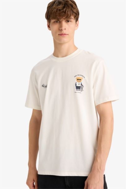 تيشيرت نص ردن مطبوع قصة عادية بياخة مستديرة