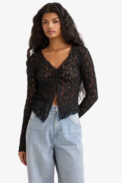 تيشيرت ردن طويل دانتيل قصة A وياخة V