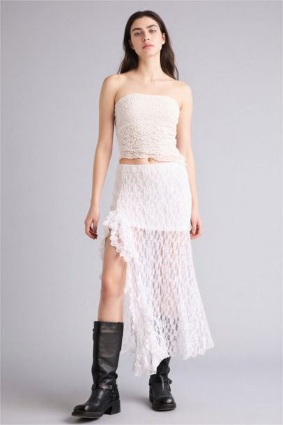 A Kesim Yüksek Bel Dantel Maxi Etek