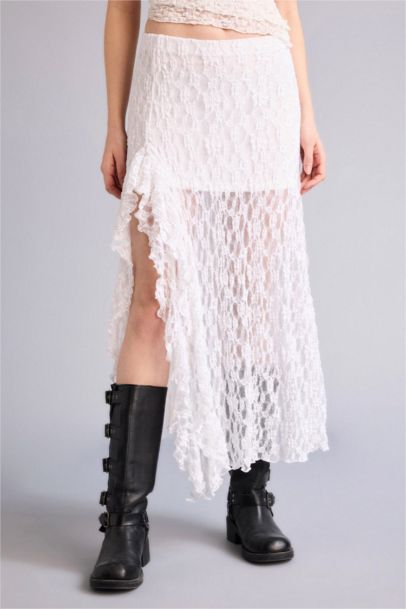 A Kesim Yüksek Bel Dantel Maxi Etek
