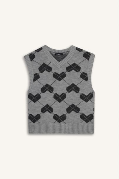 Regular Fit V Yaka Desenli Süveter