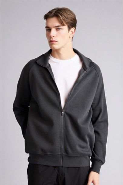 Boxy Fit High Neck Cardigan