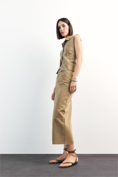 Long Fit Denim Skirt