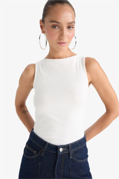 Slim Fit Ribana Boat Collar Tank Top