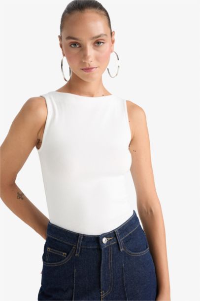 Slim Fit Ribana Boat Collar Tank Top