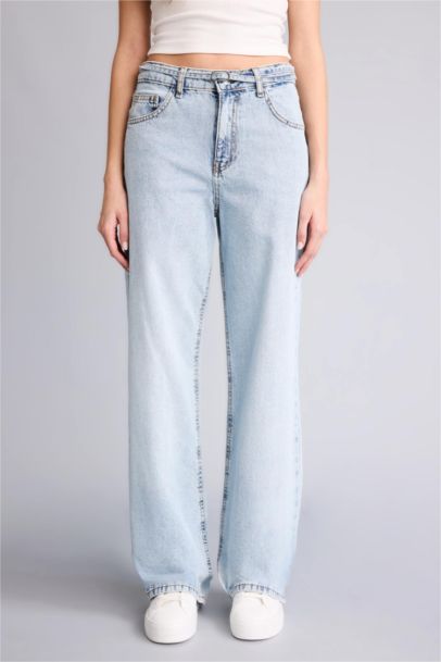 Straıght Wıde Yüksek Bel Düz Paça Jean Pantolon