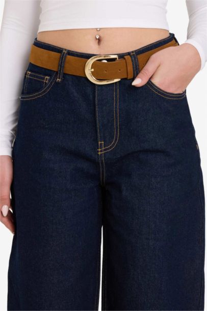 Wide Leg Regular Hem Denim Trousers