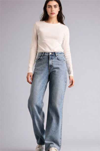 Straıght Wıde Yüksek Bel Jean Pantolon