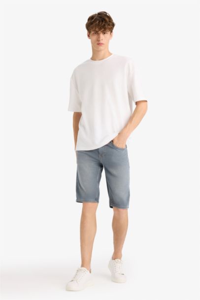 Slim Fit Dar Kesim Jean Bermuda Şort