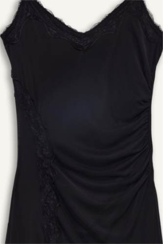 Ассиметричное миди платье с V-образным вырезом и бретелями