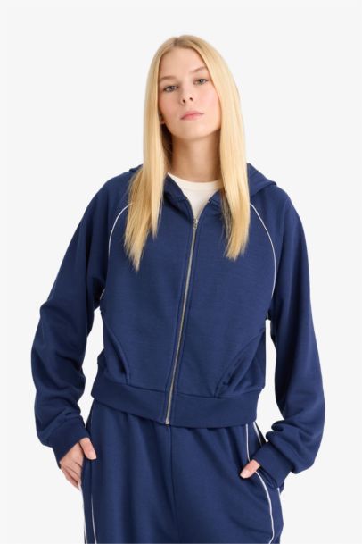 Loose Fit Hooded Zipper Sweatshirt