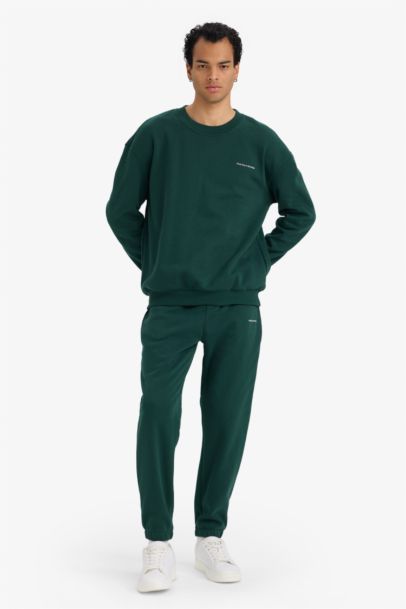 Boxy Fit 2'li Takım Bisiklet Yaka Baskılı Sweatshirt Eşofman Altı