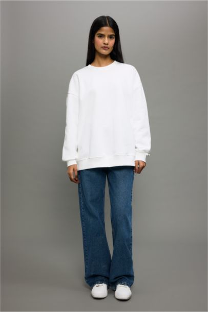 Oversize Fit Crew Neck Basic Thick Sweatshirt