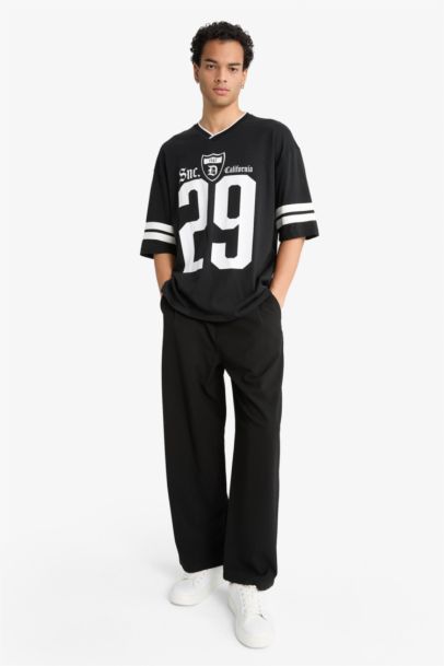 Loose Fıt Bisiklet Yaka Baskılı Kısa Kollu Tişört