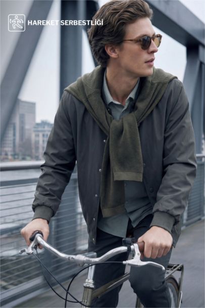 Slim Fit Lined Snap Button Jacket