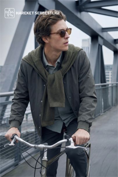 Slim Fit Lined Snap Button Jacket