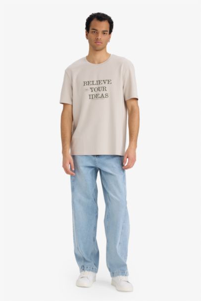 تيشيرت نص كم قصة عادية قماش يسمح بمرور الهواء