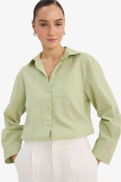 Oversize Fit Shirt Collar Long Sleeve Shirt