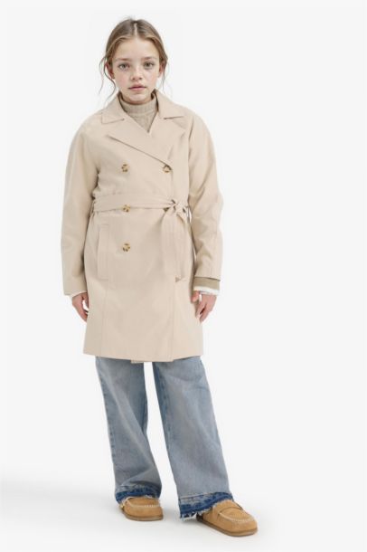 Girl V-Neck Buttoned Trenchcoat