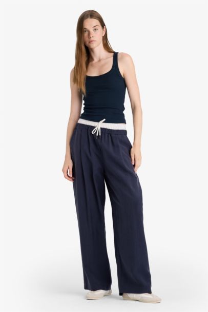 Baggy Fıt Çift Cepli Normal Bel Standart Boy Tencel Pantolon