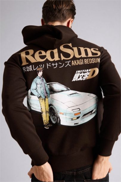 سويت شيرت مطبوع أوفر سايز بغطاء للرأس