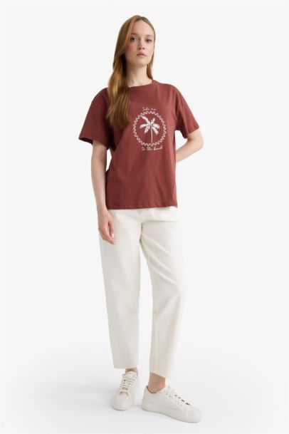 Regular Fit Crew Neck Palm Tree Pattern T-Shirt