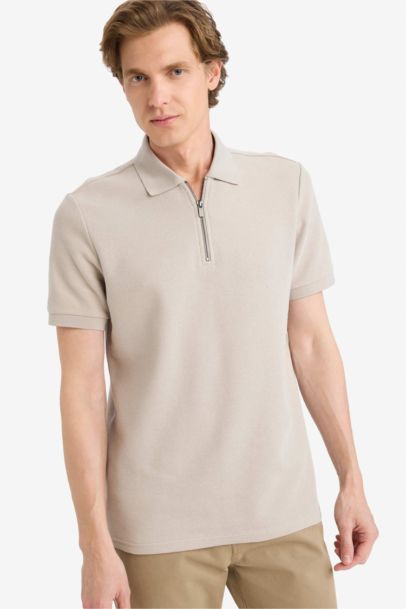 Regular Fit Zippered Short Sleeves Polo T-shirt