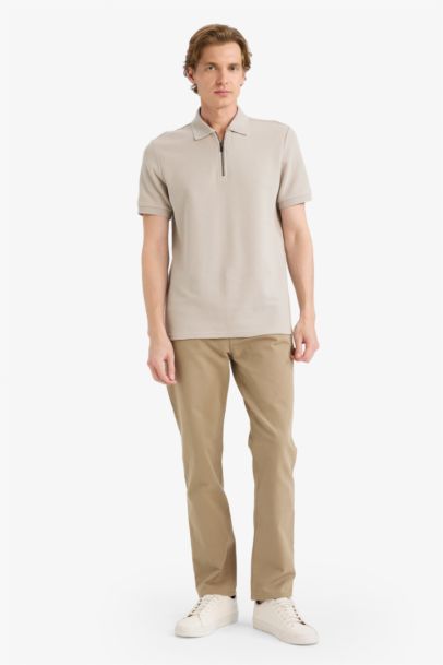 Regular Fit Zippered Short Sleeves Polo T-shirt