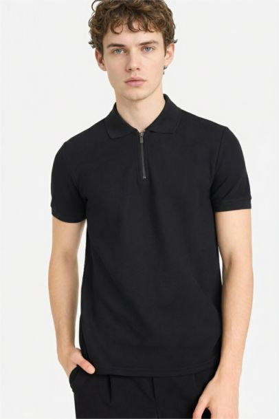 Regular Fit Zippered Short Sleeves Polo T-shirt