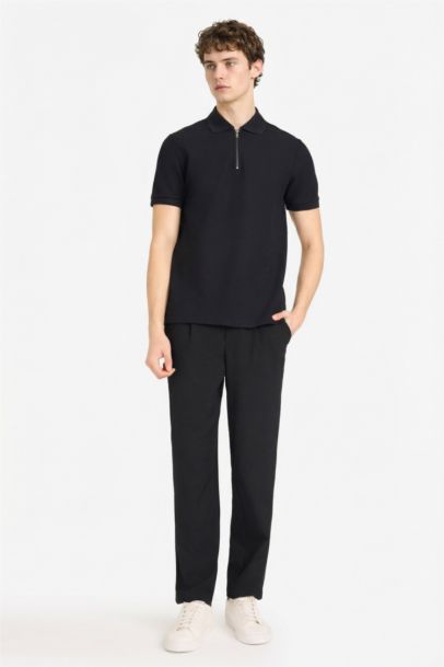 Regular Fit Zippered Short Sleeves Polo T-shirt