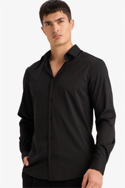 Базовая рубашка Slim Fit с длинным рукавом и воротником поло