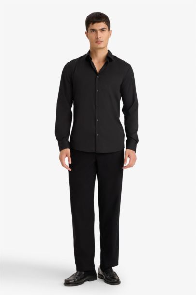 Базовая рубашка Slim Fit с длинным рукавом и воротником поло