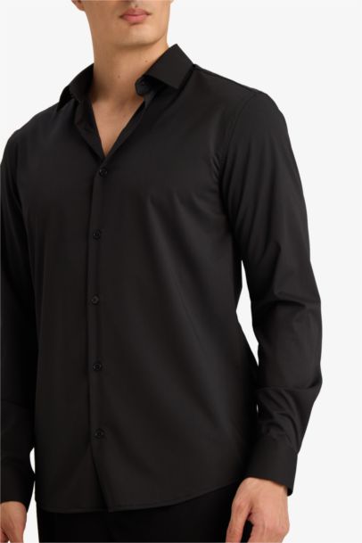 Базовая рубашка Slim Fit с длинным рукавом и воротником поло