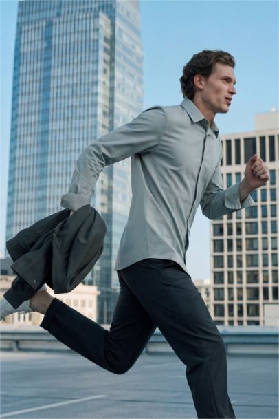 قميص سادة بيزك سليم فيت ردن طويل وياخة بولو