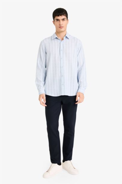 Regular Fit Polo Neck Crinkle Long Sleeve Shirt