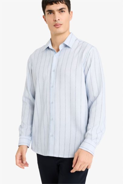 Regular Fit Polo Neck Crinkle Long Sleeve Shirt