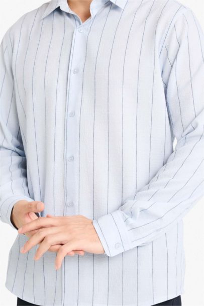 Regular Fit Polo Neck Crinkle Long Sleeve Shirt