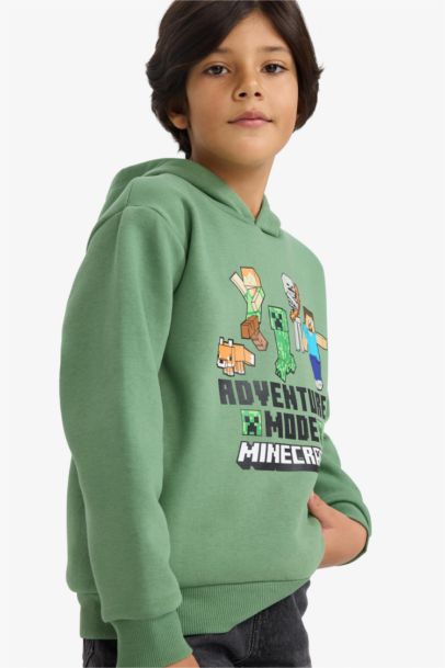 Minecraft Kapüşonlu İçi Yumuşak Tüylü Sweatshirt Erkek Çocuk