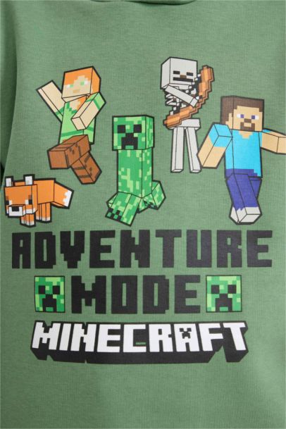 Minecraft Kapüşonlu İçi Yumuşak Tüylü Sweatshirt Erkek Çocuk